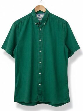Boden Men’s Linen Blend Shirt Green Summer Casual Button Up Large